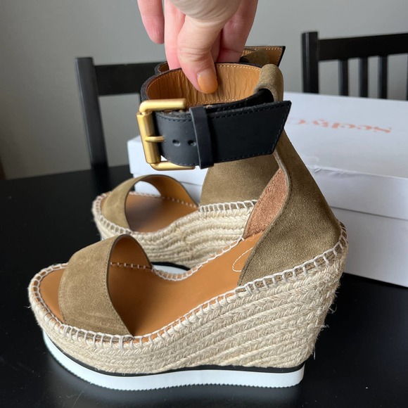 NEW See By Chloe Espadrille Wedges Sandals in Khaki - Picture 6 of 10
